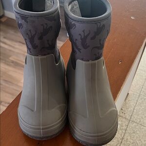 Kids Waterproof Gray Rain Boots with Dino Print